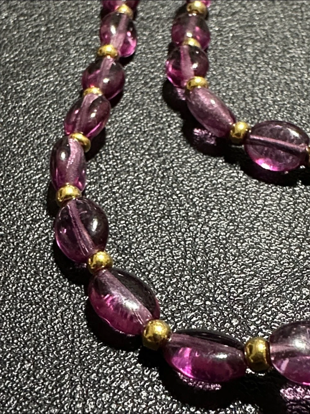 Purple Lucite Oval Beads & Gold Tone Spacer Continuous Vintage Flapper Necklace